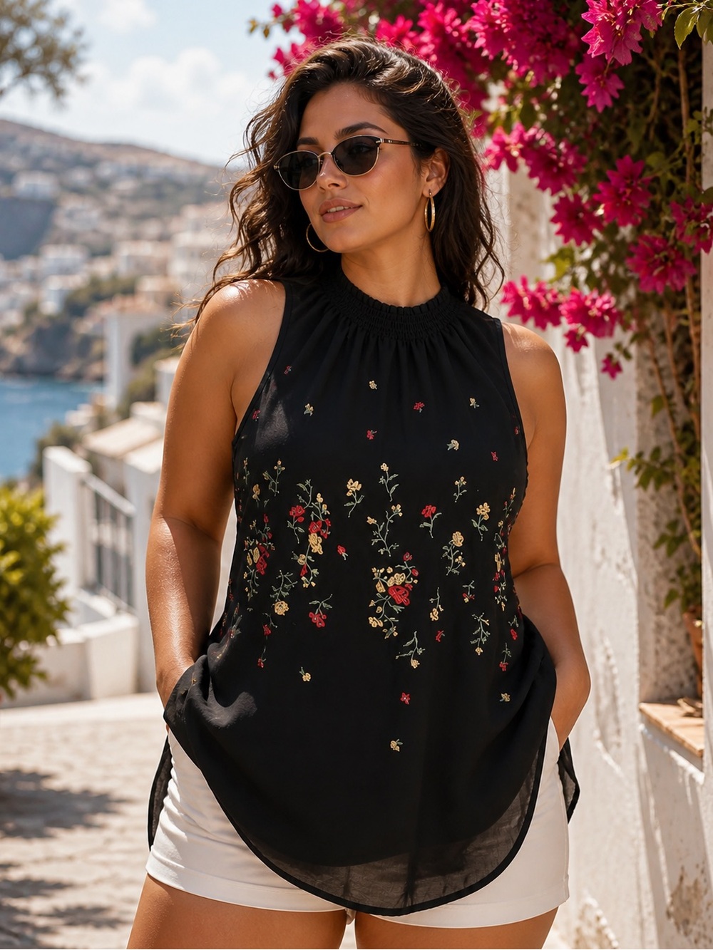 Chenault black sleeveless mock neck